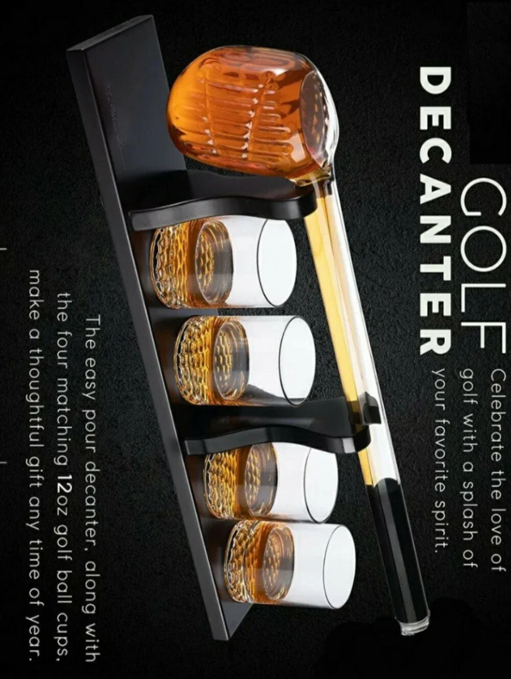 BROOKSTONE 19TH HOLE GOLF CLUB DECANTER (7) PCS SET: WISKEY GLASSES & CADDIE NEW
